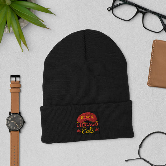 Cuffed Black Chicago Eats Beanie